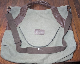 Crosse Jackson Canvas Leather Duffel Bag Green Brown Vintage Style Travel Bag