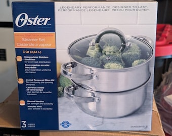 Oster 3 Qt Stainless Steel Steamer Set 3 Piece Saucepan Lid New