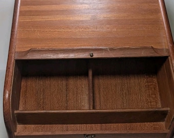 Vintage Teak Tech Roll Top Desk Organizer Letter Holder Teak Wood Thailand