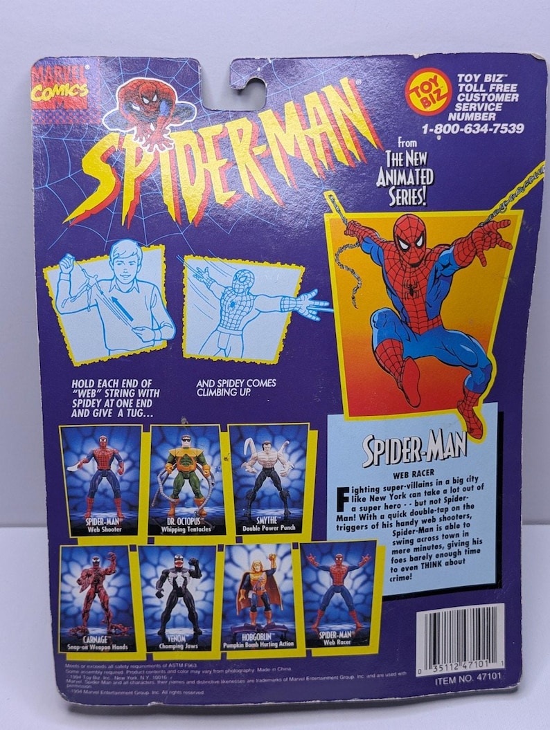 1994 Toy Biz Spider-Man Web Racer Animated Series Figure Marvel MOC Vintage image 5