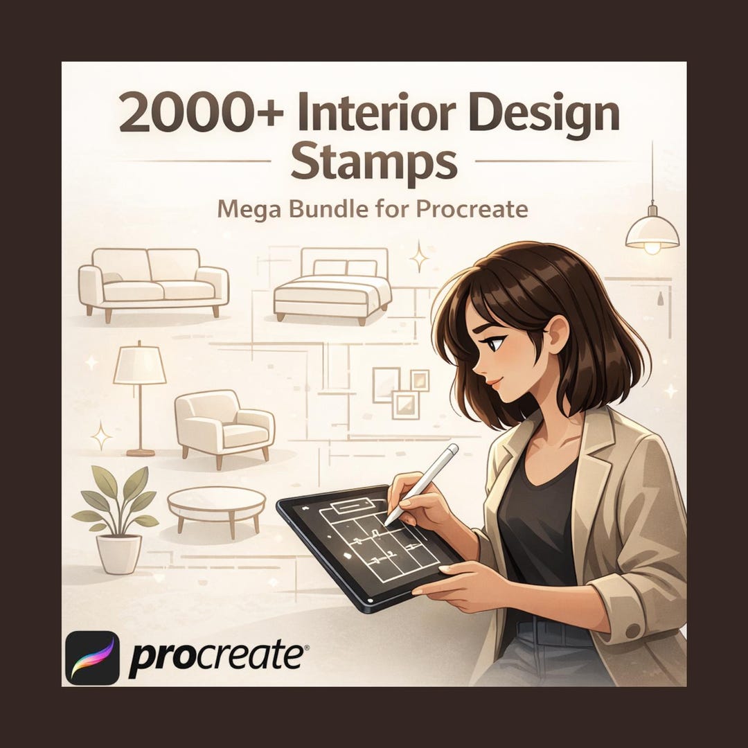 2000+ Procreate Interior Design Stamps | Mega Bundle of Furniture ...