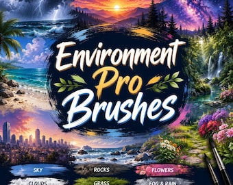Paquete de pinceles de entorno para Procreate | Pinceles de naturaleza, cielo, océano, bosque y paisaje para iPad