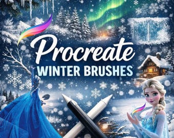 Paquete de pinceles y sellos de invierno de Procreate: pinceles de nieve, escarcha y texturas acogedoras + sellos de árbol de Navidad