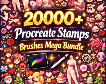 Más de 20 000 pinceles de sellos para Procreate (paquete gigante) | Pinceles para tatuajes, flores, moda, anime, cabello, poses, Navidad, San Valentín y Pascua