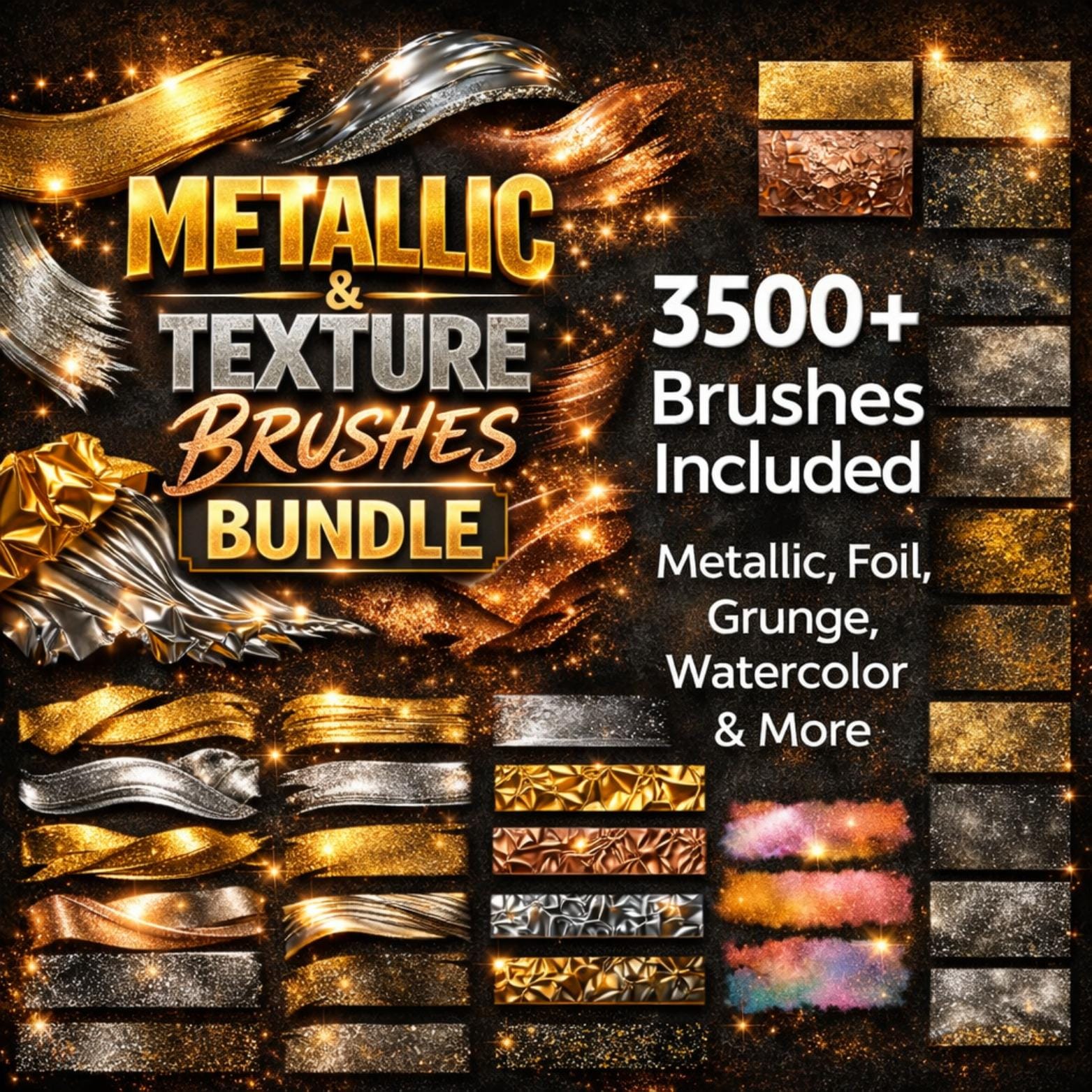 Procreate Metallic & Texture Brushes Bundle | 3500+ Brushes, Foil, Gold ...