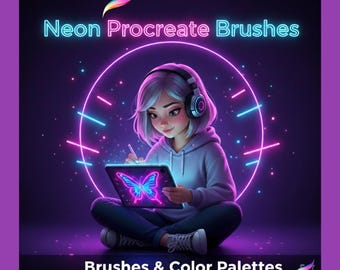 Paquete de pinceles neón para Procreate: pinceles de luz neón, efectos de tubo eléctrico, brillo cyberpunk, rotulación para iPad y kit de herramientas de arte digital.