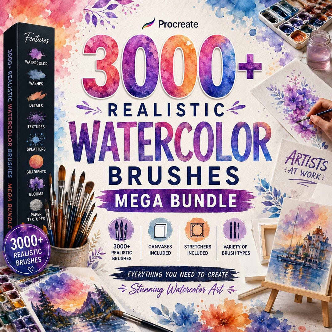 3000+ Realistic Watercolor Brushes Bundle for Procreate, Mega Brush ...