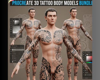 Procreate 3D Models Bundle | Male & Female Tattoo Bodies | All-in-One Pack, Full Body Poses, High Resolution