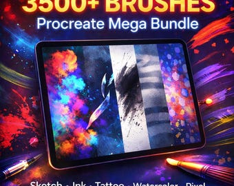 Paquete de más de 3500 pinceles para Procreate | Más de 30 conjuntos de pinceles premium | Boceto, tinta, acuarela, tatuaje, píxeles y más