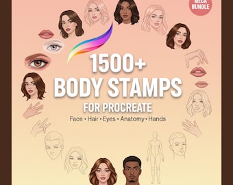 1500+ Procreate Body Stamps Mega Bundle – Face, Hair, Anatomy, Hands, Eyes & Color Palettes for Character Design and Tattoo Artists
