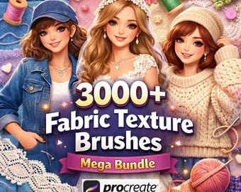 Paquete Mega de Pinceles de Textura de Tela para Procreate (más de 3000 unidades): Pinceles de Tela para Denim, Encaje, Punto y Ganchillo, Paquete de Pinceles Textiles para Costura y Tapiz (iPad)