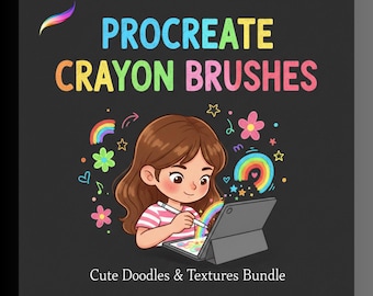 Juego de pinceles de crayón y elementos de dibujo para Procreate | Texturas, ilustraciones bonitas, alfabeto y paquete floral