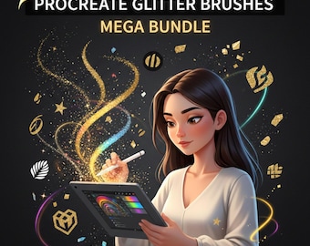 Megapaquete de pinceles con purpurina para Procreate | Pinceles 3D con purpurina, dorados, arcoíris, neón, brillo y texturas
