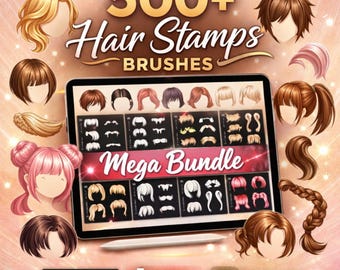 Paquete de más de 500 pinceles de cabello para Procreate, paquete de pinceles de cabello realistas, cabello de anime y manga, pinceles de arte digital para iPad.