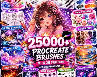 Paquete Mega de Más de 25 000 Pinceles para Procreate | Paquete Definitivo de Pinceles para iPad | Herramientas para Boceto, Tinta, Textura y Pintura | Descarga Digital