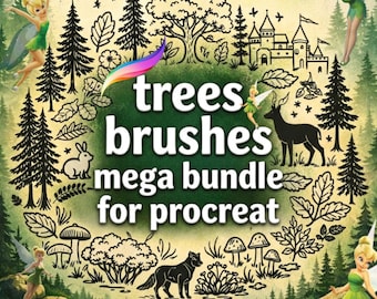 Megapack de más de 1000 pinceles de árboles para Procreate | Set de sellos de contorno de bosque y naturaleza
