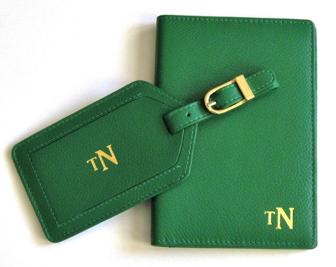 Featured listing image: Monogrammed Personalized Leather RFID Passport Wallet, Luggage Tag, Personalized Christmas Gift