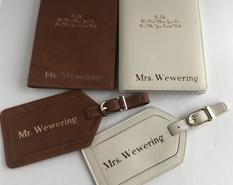 Monogrammed Valentine Gift, His & Hers Passport Holder and Luggage Tag, RFID Passport Cover,  Monogrammed Passport Wallet, Travel Gift