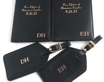 Monogrammed Leather RFID Passport Cover, Luggage Tag, Christmas Gift