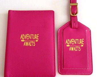 Personalized Leather Passport Cover & Luggage Tag Set, Bridesmaids Gift, Wedding favors