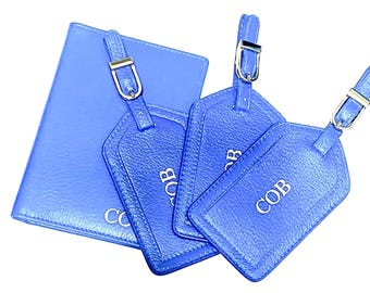 Monogrammed Leather Passport Holder & Luggage Tag Set, Personalized RFID Wallet, Mother's Day Gift