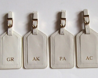 Monogrammed Leather Luggage Tag, Personalized Travel Gift