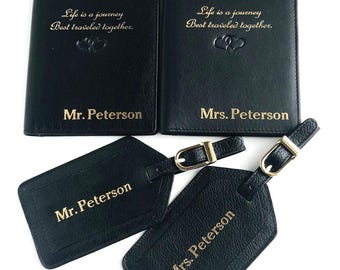 Monogrammed Leather Passport Cover and Luggage Tag, RFID Blocking Travel Gift, Christmas Gift