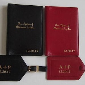 Personalized Leather Passport Holder & Luggage Tag SET: RFID Travel Gift, Monogrammed Destination Wedding Gifts immagine 3