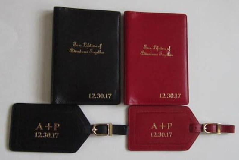 Personalized Leather Passport Holder & Luggage Tag SET: RFID Travel Gift, Monogrammed Destination Wedding Gifts immagine 3