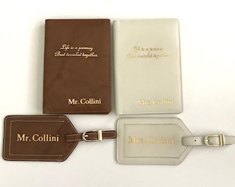 Personalized RFID Leather Passport Cover, Luggage Tag, RFID Protected Travel Items, Monogrammed Christmas Gift