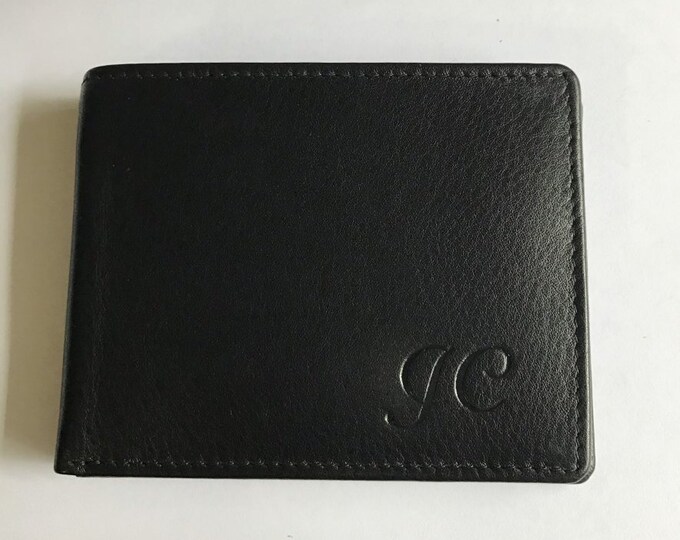 Featured listing image: Monogrammed Leather RFID Wallet, Personalized Gift for Men, RFID Bifold Leather Wallet with Flip Pockets, Custom embossed bi-fold wallet