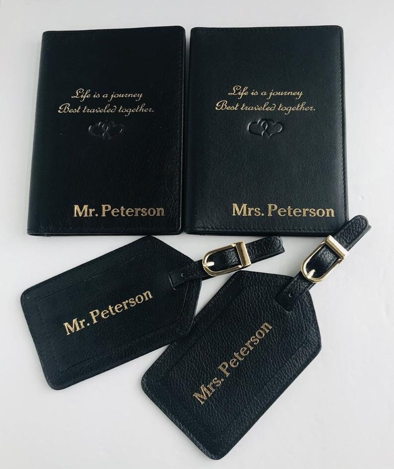 Monogrammed Leather Passport Holder & Luggage Tag Set: RFID Travel Gift