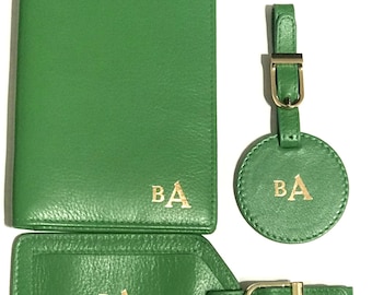 Personalized Passport Holder and Luggage Tag, Graduation Gift, Leather Passport Cover, Mothers Day Gift, Monogrammed RFID Passport Wallet