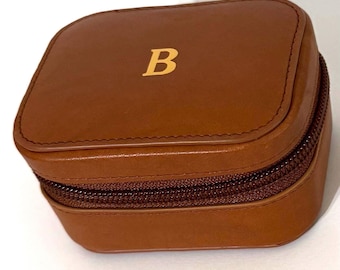 Monogrammed Leather Jewelry Box: Personalized Travel Organizer, Jewelry/Pill case