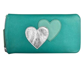 Personalized Leather Eyeglass Case with double heart, Bridesmaids Gift, Personalized Eye Glass Cases, Sunglasses Case/Phone case,Travel Gift