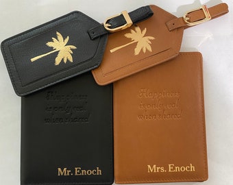 Personalized Leather Passport Holder & Luggage Tag SET- RFID Blocking, Passport Cover with quotes
