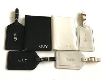 Personalized Leather RFID Passport Cover, Monogrammed Luggage Tag, RFID Travel Wallet, Bridal Shower Gift