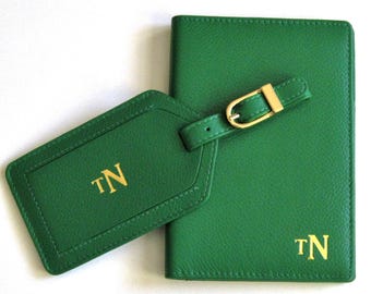 Monogrammed RFID Leather Passport Cover, Personalized Luggage Tag, Travel Gift, Christmas Gift