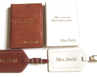 Monogrammed Leather Passport Wallet, Personalized Luggage Tag, Wedding Gift, RFID Block Items