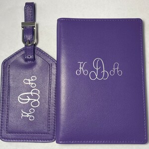 Personalized Monogrammed Leather RFID Passport Wallet and Luggage Tag Bridesmaids Gift Mr & Mrs Luggage Tags Travel Gift, Mother's Day Gift image 4