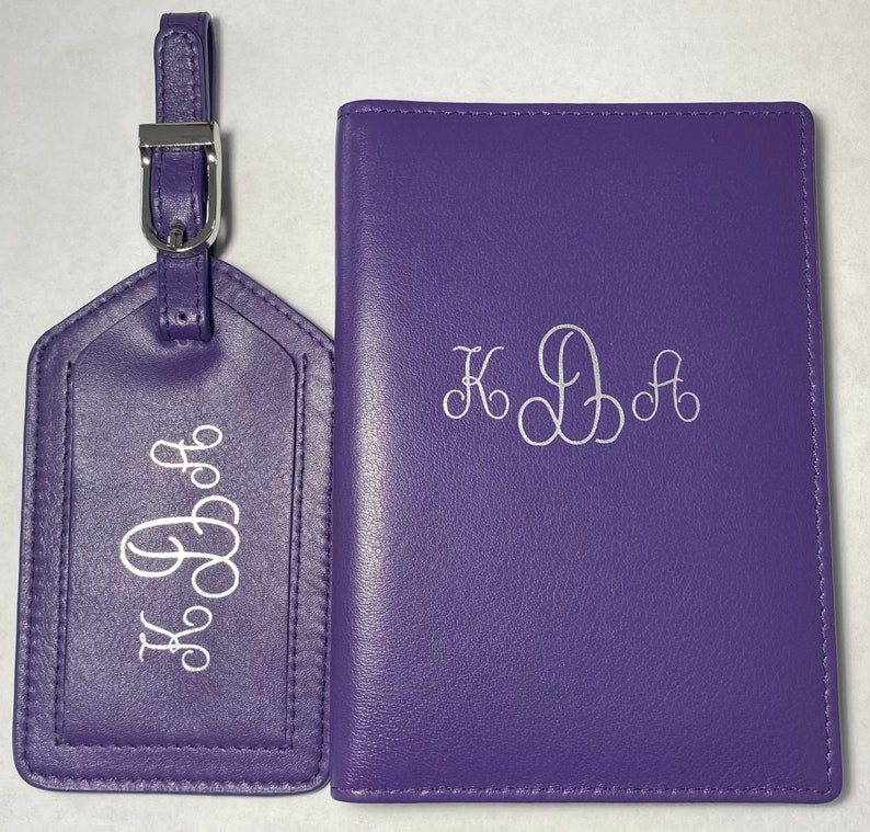 Personalized Monogrammed Leather RFID Passport Wallet and Luggage Tag Bridesmaids Gift Mr & Mrs Luggage Tags Travel Gift, Mother's Day Gift image 4