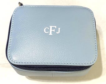 Personalized Leather Travel Jewelry Box: Small Zippered Organizer, Monogrammed Christmas Gift