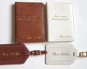 Monogrammed Leather Passport Holder & Luggage Tag Set: RFID Travel Gift, Personalized Christmas Gift