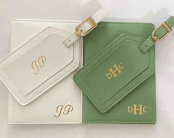 Monogrammed RFID Passport Holder, Passport Cover Personalized, Gift for Him, Custom Passport Wallet and Luggage Tags, Father's Day gift