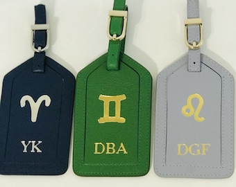 Monogrammed Luggage Tags, Custom Zodiac Sign Luggage Tags,Travel Accessories,Best Gifts for Her, Birth Flower Suitcase Tag,Zodiac sign gifts
