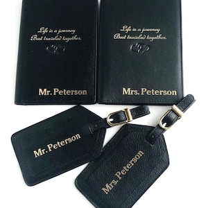 Personalized Leather Passport Holder & Luggage Tag SET: RFID Travel Gift, Monogrammed Destination Wedding Gifts immagine 5