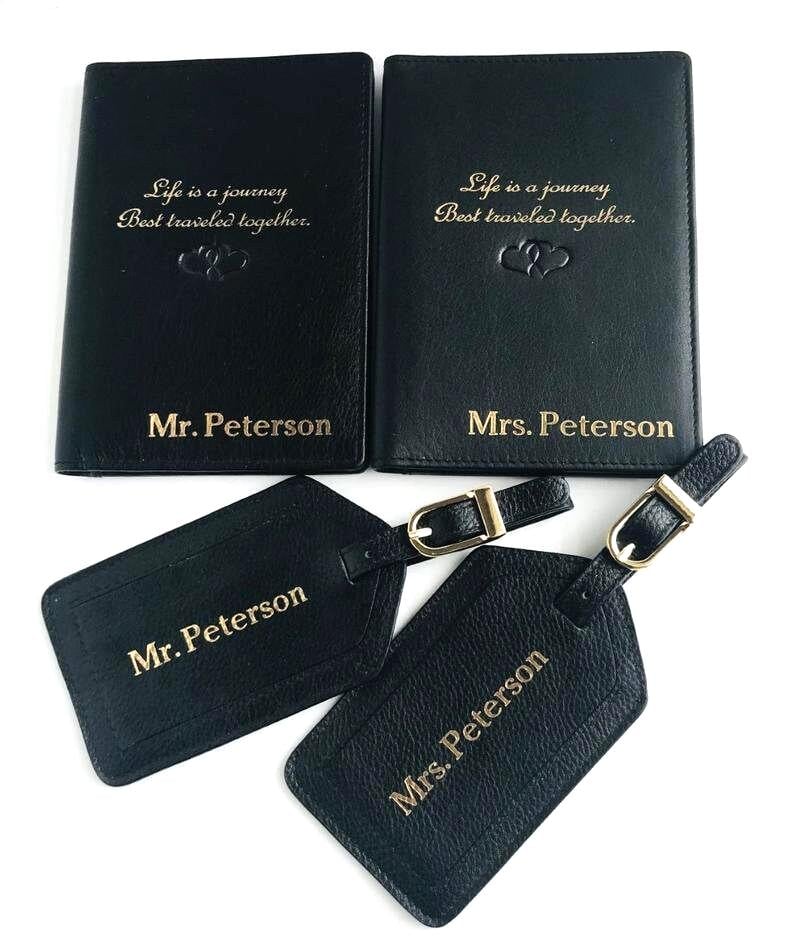 Personalized Leather Passport Holder & Luggage Tag SET: RFID Travel Gift, Monogrammed Destination Wedding Gifts immagine 5