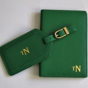 Monogrammed Leather RFID Passport Wallet & Luggage Tag with Initials or Names