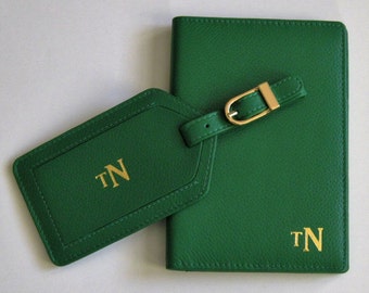 Portefeuille personnalisé en cuir avec monogramme RFID et étiquette de bagage, cadeau de demoiselles d'honneur, étiquettes de bagage pour monsieur et madame, cadeau de voyage, cadeau de fête des mères