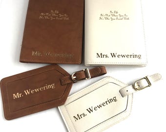 RFID Monogrammed Leather Passport Holder, Luggage Tag, Personalized Gift for Holidays and Special Occasions